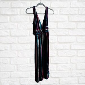 Striped Summer Maxi Dress, Medium, Casual Sleeveless Dress with Back Tie Detail